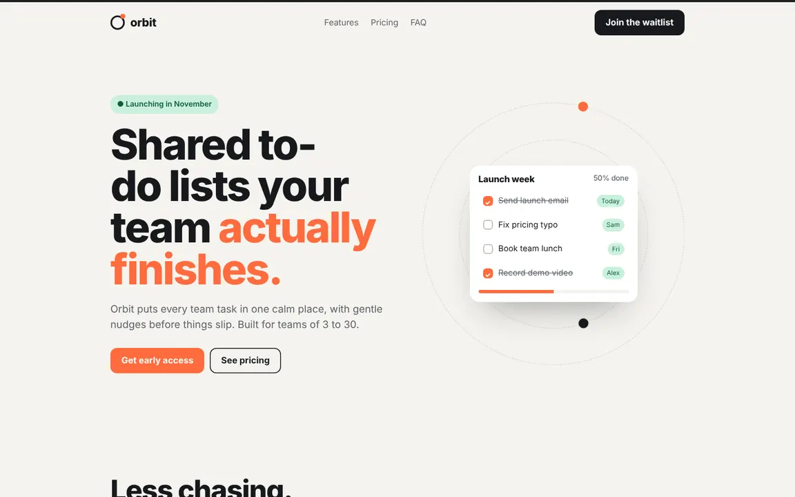Orbit: Team to-do app launch page
